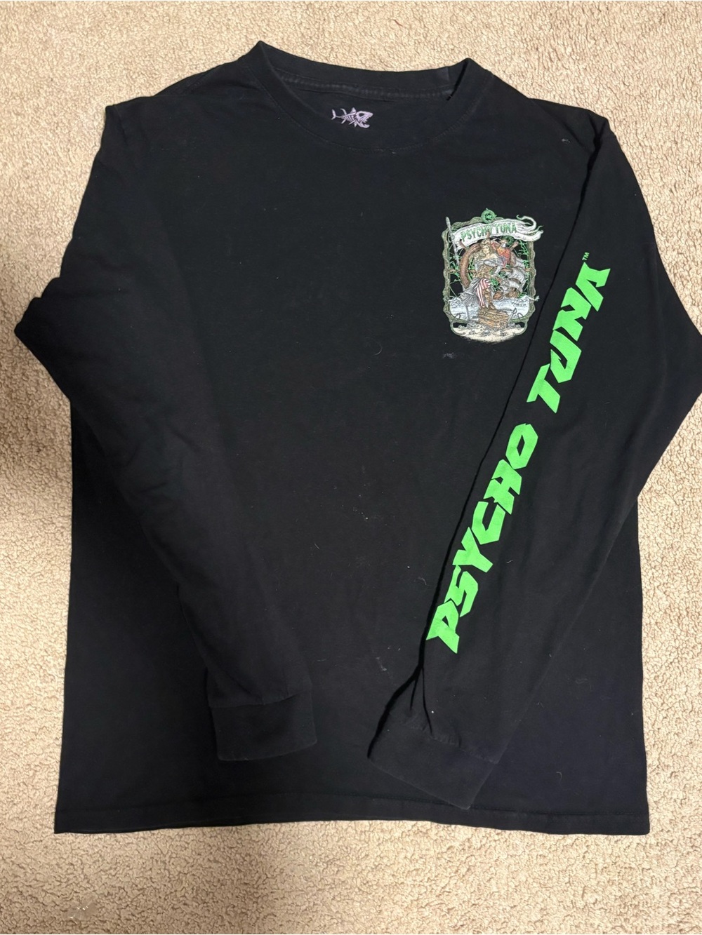Psycho Punk Kids' Black Long Sleeve Shirt with Neon Green Logo